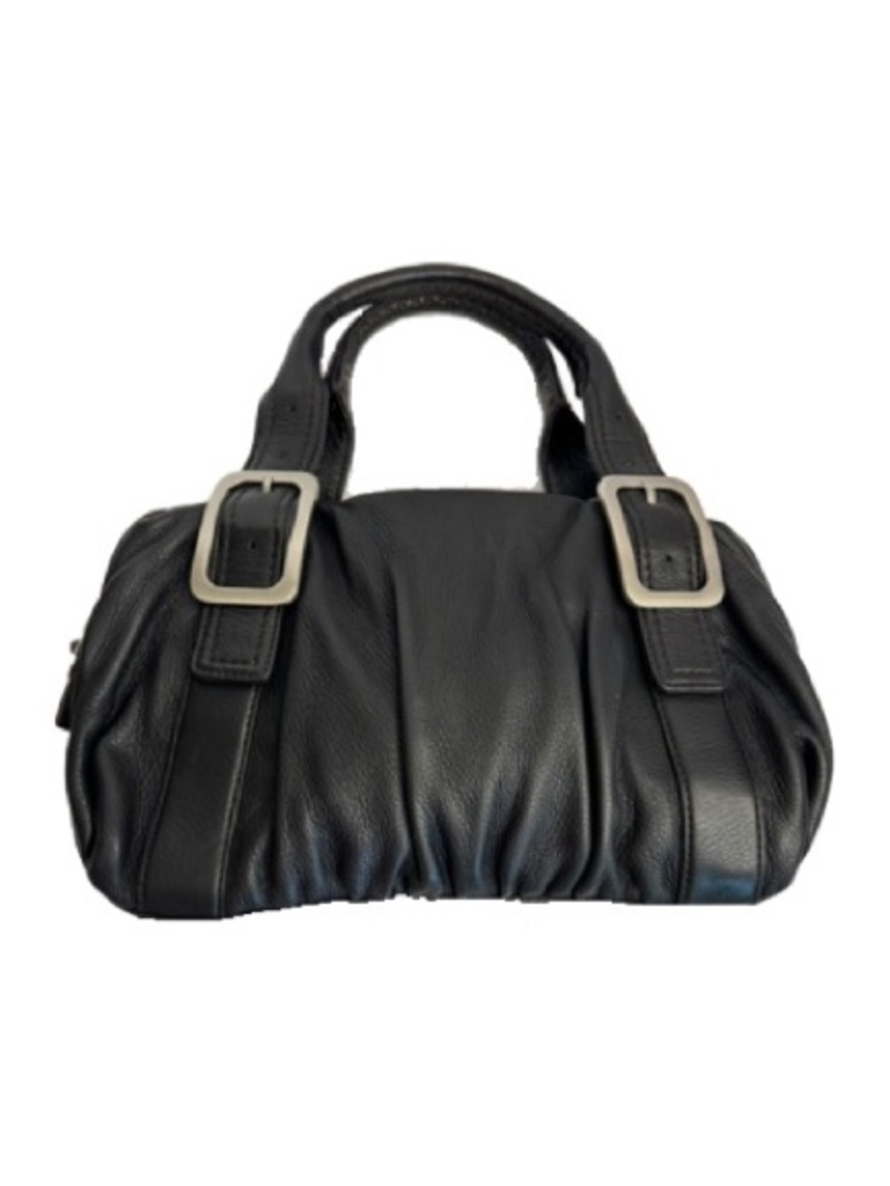 Cole Haan Black Pebble Leather Handbag Purse Shoulder Bag w/buckles High Quality